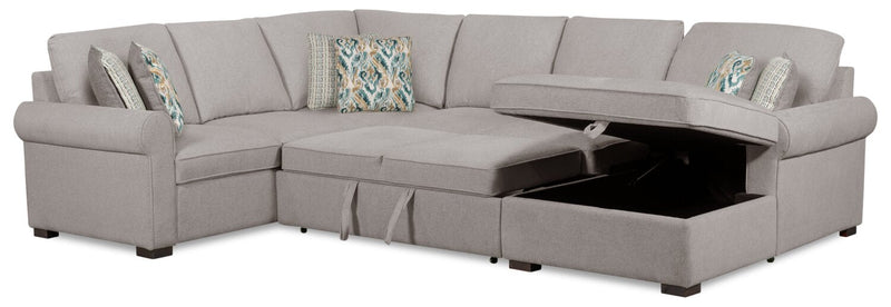 Scott Living Haven 3-Piece Right-Facing Chenille Fabric Sleeper Sectional with Storage Chaise - Grey 
