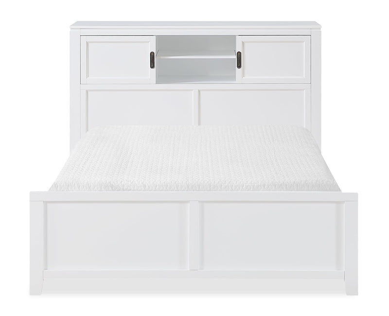 Quinn Full Bookcase Bed with Desk - White