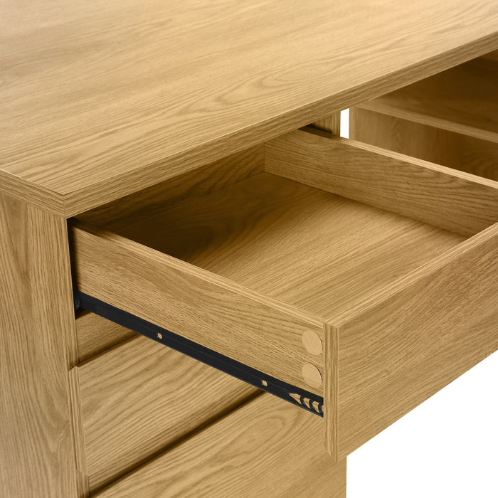 Sean 60\" L-Shaped Office Desk with 3-Drawers & 4 Cubbies - Oak