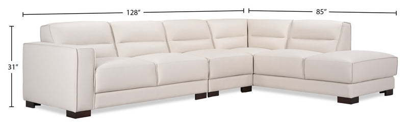Citadel 3-Piece Right-Facing Top-Grain Genuine Leather Sectional with Rubberwood Legs - Frost White