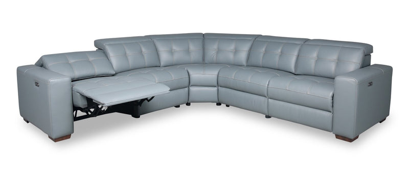 Geneva 3-Piece Pool Blue Genuine Leather Power Reclining Sectional with Power Headrests and USB Port
