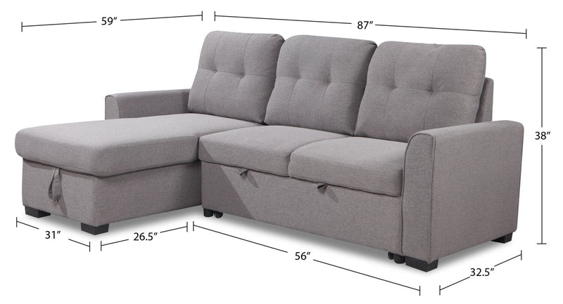 Carter 2-Piece Left-Facing Linen-Look Fabric Sleeper Sectional with Storage Chaise - Solis Grey 