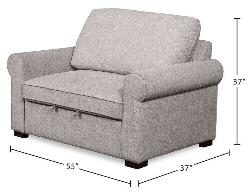 Scott Living Haven 55\" Chenille Fabric Sleeper Chair with Wood Legs - Grey