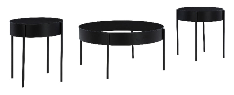 Moira 36” Modern 3-Pack Round Coffee + 2 End Tables - Black
