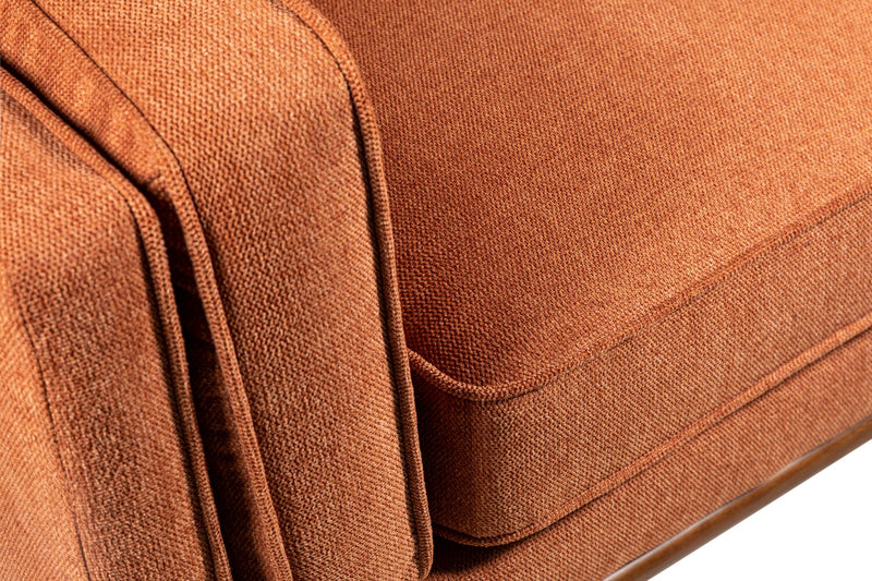 Kort & Co. Kassia 90.6\" Linen-Look Fabric Sofa with Wood Base and Legs - Orange 