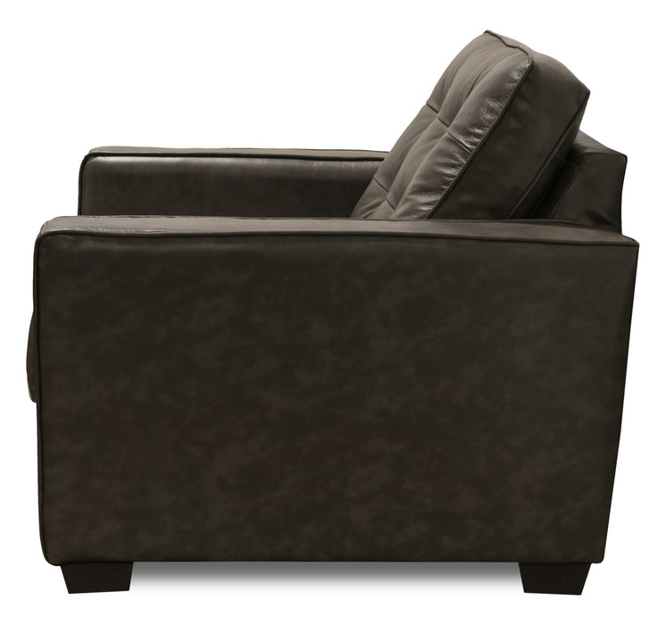 Clark 37\" Genuine Leather Accent Chair with Button Tufting – Charcoal 