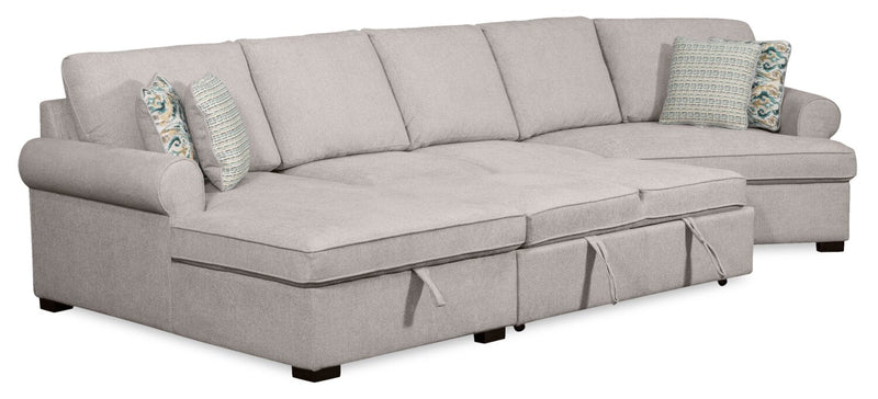 Scott Living Haven 3-Piece Right-Facing Chenille Fabric Cuddler Sleeper Sectional with Storage - Grey 