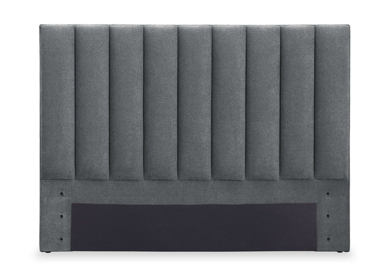 Amos Charcoal Upholstered Platform Bed with Channel Headboard - Full