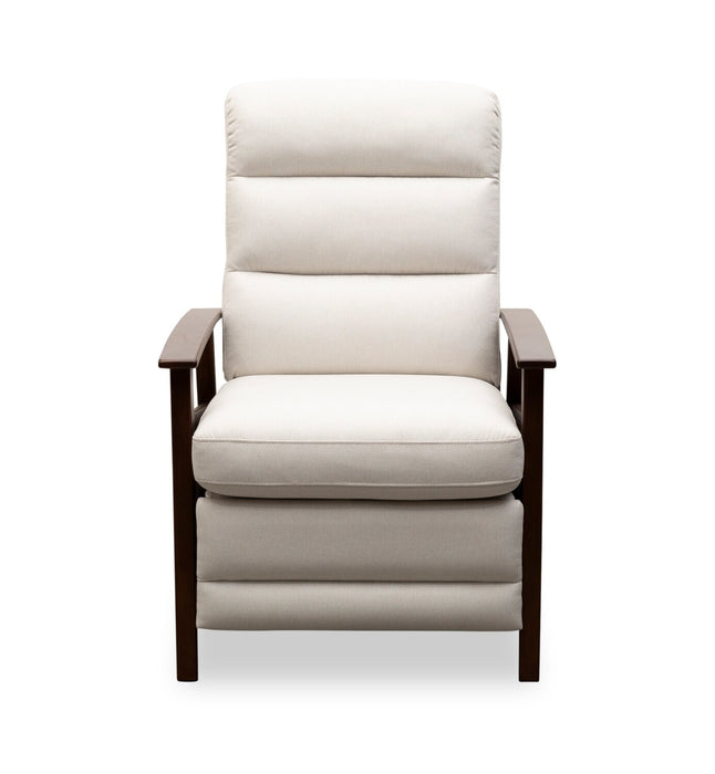 Bree 28.5\" Beige Linen-Look Fabric Pushback Reclining Accent Chair with Wood Armrests and Legs