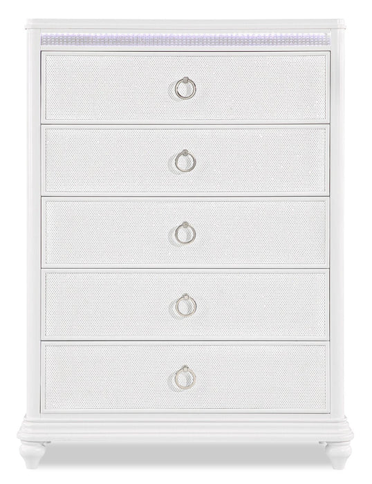 Ava Bedroom Chest of Drawers with LED Light, 5-Drawer, 40.5\"W x 54.1\"H, Glam - White 