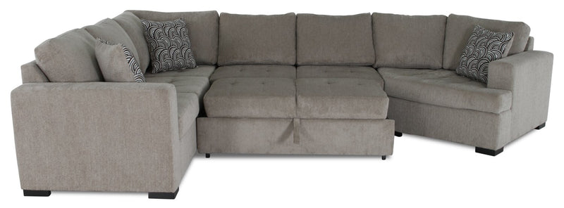 Legend 4-Piece Right-Facing Chenille Cuddler Sleeper Sectional - Platinum 
