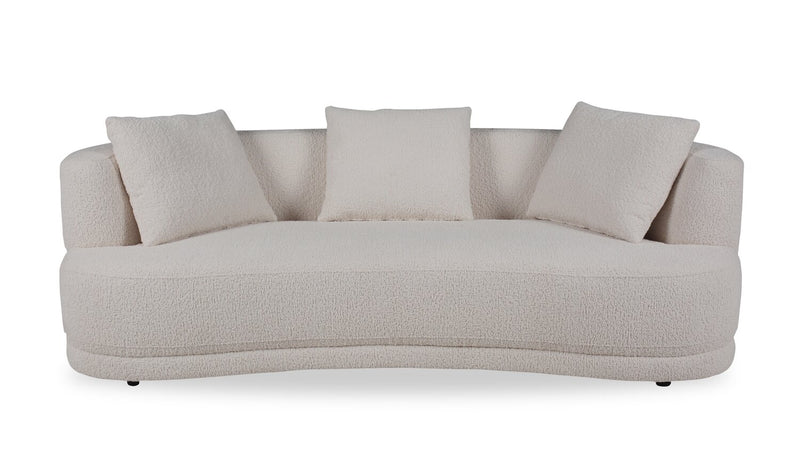 Primo Moon 91\" Wooly Almond White Fabric Curved Sofa with Accent Pillows