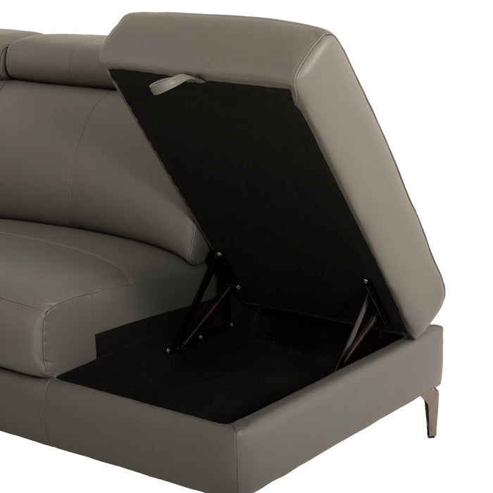 Valentino 3-Piece Right-Facing Grey Genuine Leather Power Reclining Sectional with Adjustable Headrests 