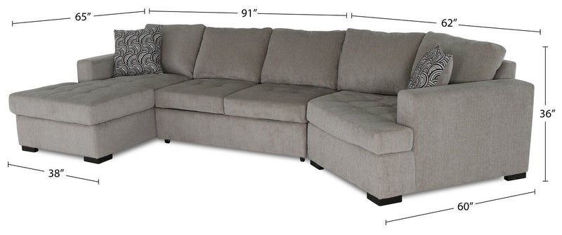 Legend 3-Piece Right-Facing Chenille Cuddler Sleeper Sectional with Chaise - Platinum 