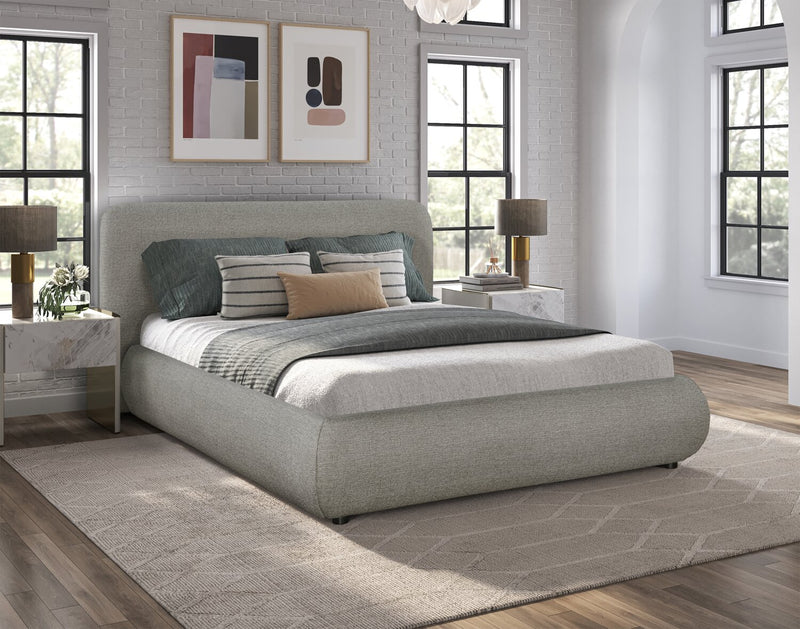 Luka Upholstered Platform Bed in Grey Fabric - Queen Size