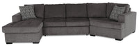 Made in Canada Legend 3-Piece Right-Facing Chenille Fabric Cuddler Sleeper Sectional with Chaise - Pewter Brown