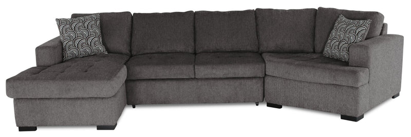 Legend 3-Piece Right-Facing Chenille Cuddler Sleeper Sectional with Chaise - Pewter