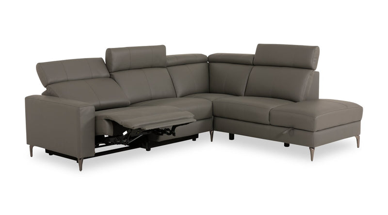 Valentino 3-Piece Right-Facing Grey Genuine Leather Power Reclining Sectional with Adjustable Headrests 