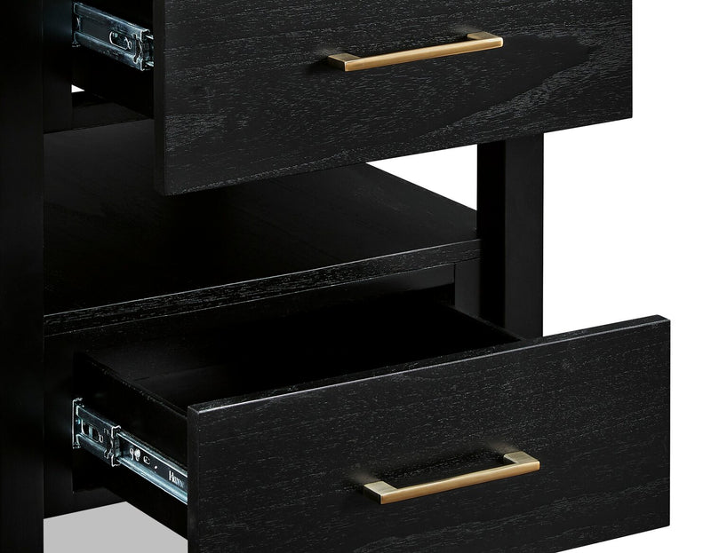 Julian 22” Contemporary End Table with Storage and USB Ports - Black