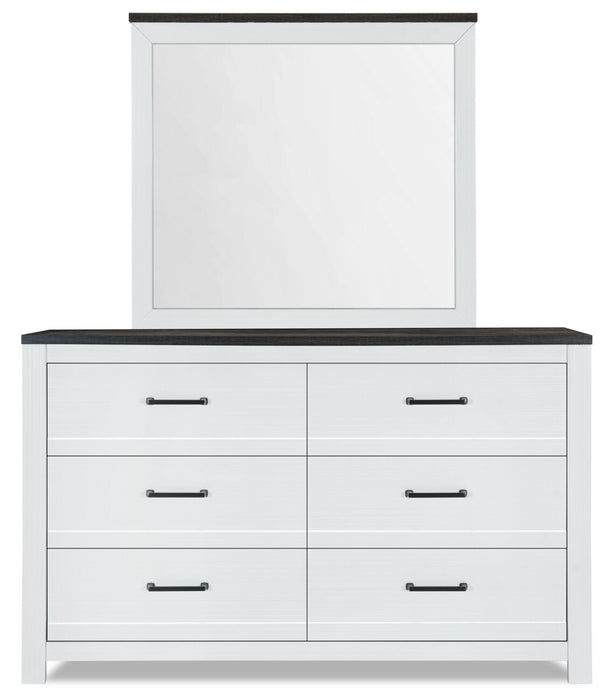Zoey Bedroom 6-Drawer Dresser, 58.3\"W x 37.1\"H - Two-tone White & Brown 
