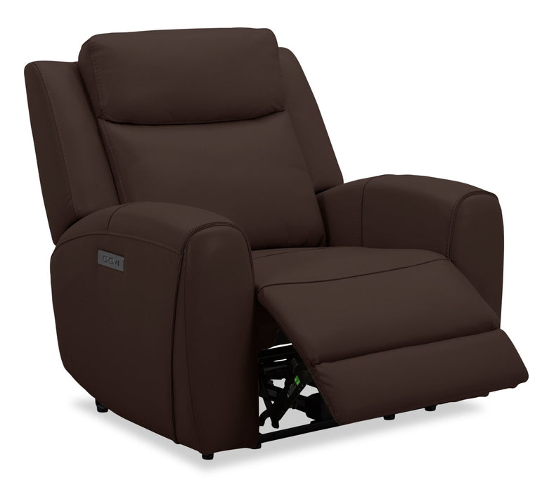 Reign 41.25\" Silverado Chocolate Brown Top-Grain Genuine Leather Power Reclining Chair with USB Port