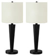 24\" Black Metal 2-Piece Set, with Two Table Lamps and USB Charging