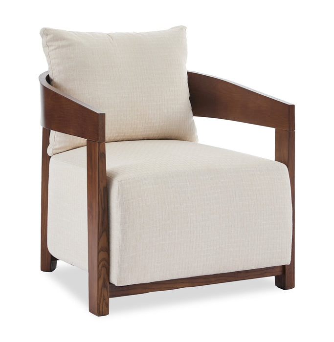 Amor 28.54\" Fabric Accent Chair with Wood Arms and Legs – Taupe