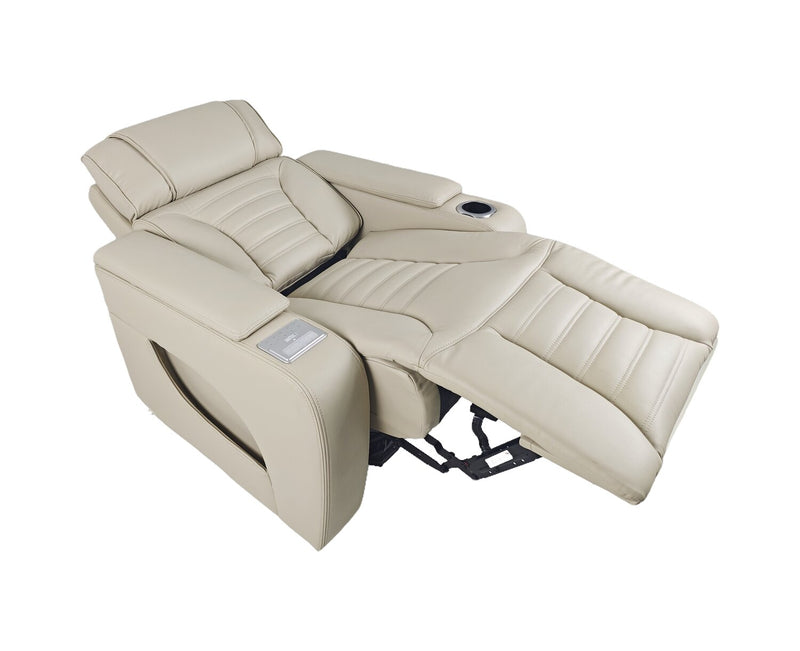 Zen 40\" Apricot Faux Leather Power Reclining Massage Chair with Power Headrest and Heated Seat