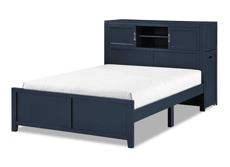 Quinn Full Bookcase Bed with Desk - Blue