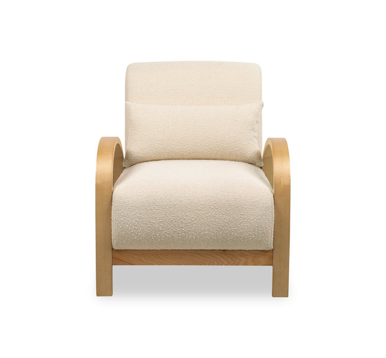 Loft 27.55\" White Boucle Fabric Accent Chair with Accent Pillow and Wood Armrests and Legs
