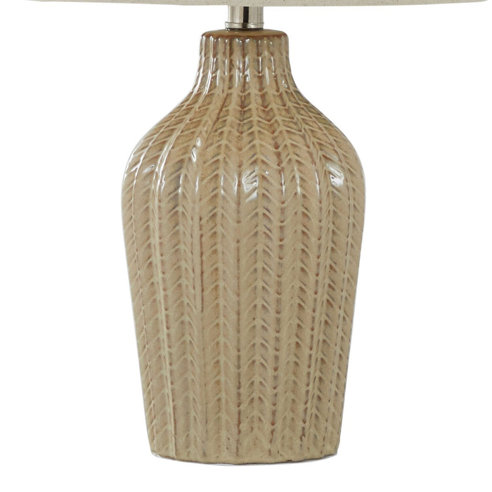 Willa Rockwell 23\" Contemporary Ceramic Table Lamp in Cuban Sand Ceramic, Polished Nickel and Natural Linen Shade 