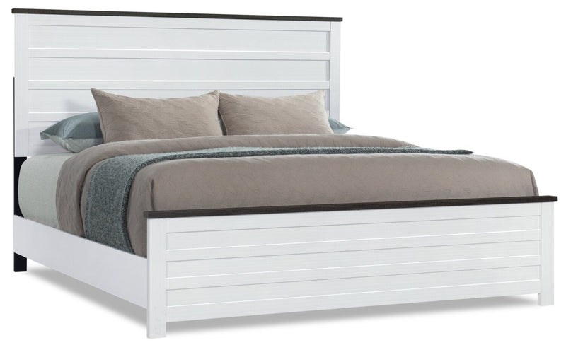 Zoey 6pc Bedroom Set with Bed, Dresser, Mirror & Nightstand, Two-tone White & Brown - King Size 