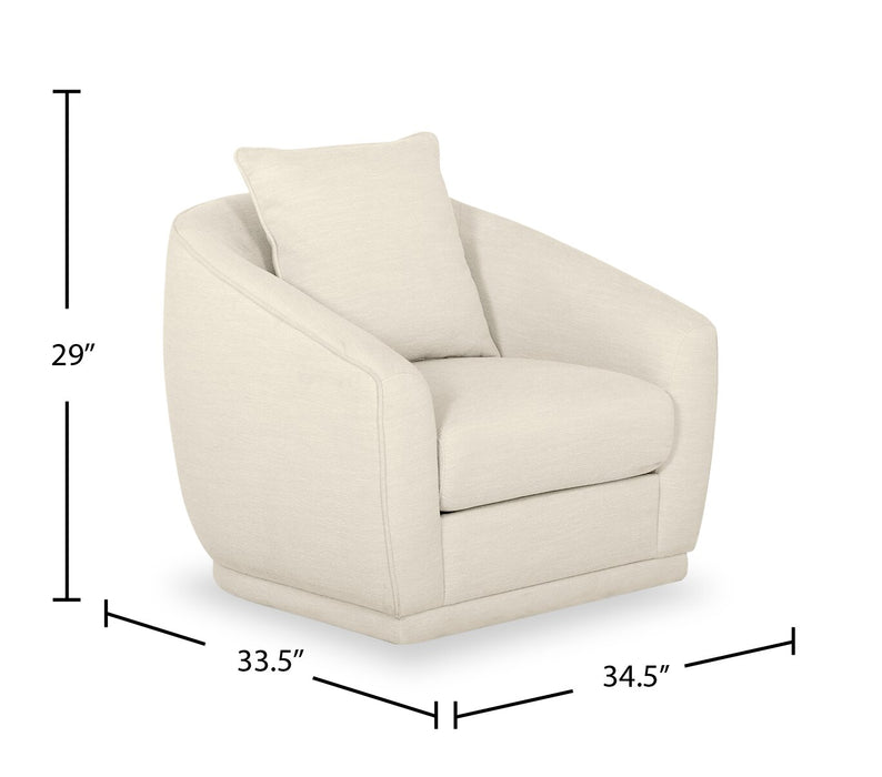 Rio 34.5\" Ivory White Chenille Fabric Swivel Accent Chair with Reversible Seat Cushion