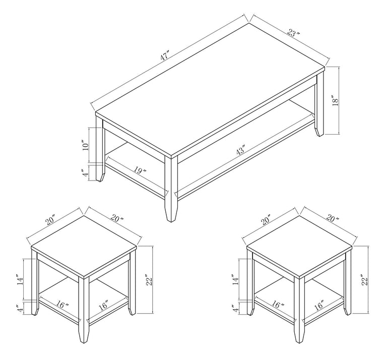 Aspen 47.3\" Traditional 3-Pack Coffee + 2 End Tables - White