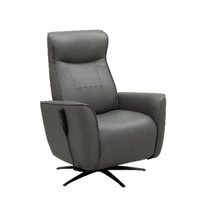 Serene 31\" Grey Genuine Leather Power Reclining Massage Chair with Power Headrest and Heated Seat
