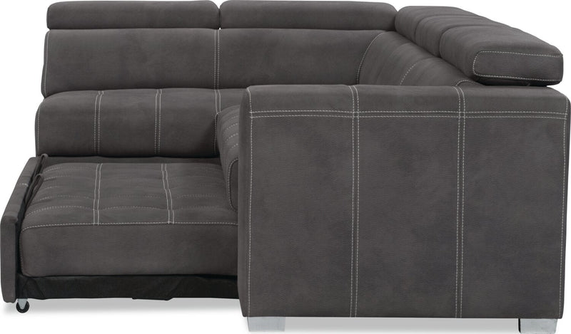 Drake 3-Piece Left-Facing Faux Suede Fabric Sleeper Sectional with Storage Ottoman - Cement Grey 