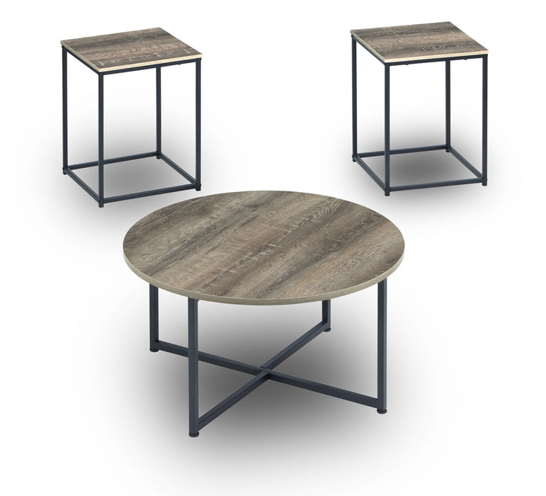 Wadeworth 31.5\" Rustic 3-Pack Coffee + 2 End Tables - Taupe with Metal Legs