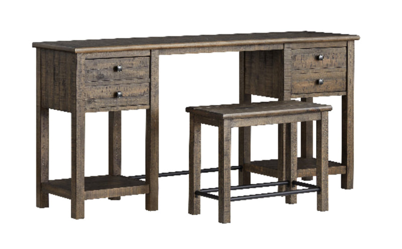 Edwin 64” Country Pine Sofa Table with Storage and Stool - Homestead Brown
