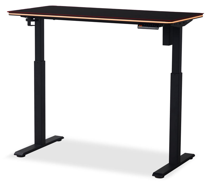 Finch 47\" Gaming Office Desk with Electric Height Adjustment and RGB Lighting – Black and Red Piping 