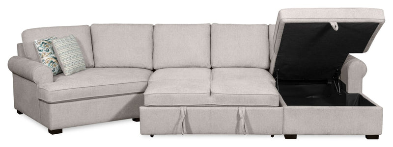 Scott Living Haven 3-Piece Left-Facing Chenille Fabric Cuddler Sleeper Sectional with Storage Chaise - Grey