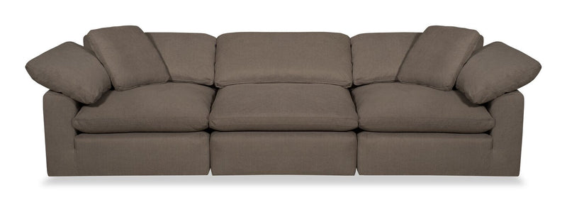 Eclipse Modular 124\" Linen-Look Fabric Sofa with Reversible Feather Down Cushions - Slate Brown 