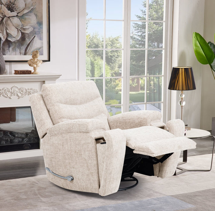 Hudson 40\" Grey Chenille Fabric Glider Reclining Chair with Dual Cupholders