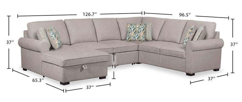 Haven 4-Piece Chenille Left-Facing Sleeper Sectional - Grey 
