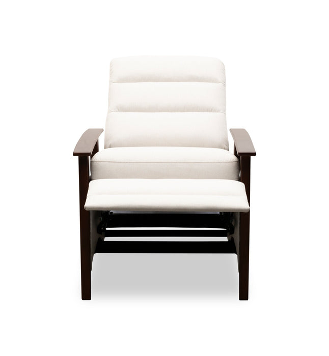 Bree 28.5\" Beige Linen-Look Fabric Pushback Reclining Accent Chair with Wood Armrests and Legs