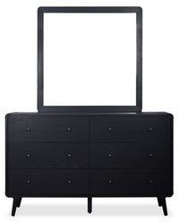 Milan 5pc Bedroom Set with Bed, Dresser & Mirror, Mid-Century Modern, Black - Full Size