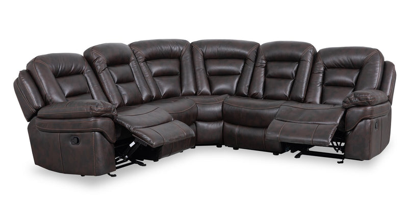 Leo 5-Piece Leath-Aire® Fabric Reclining Sectional - Walnut