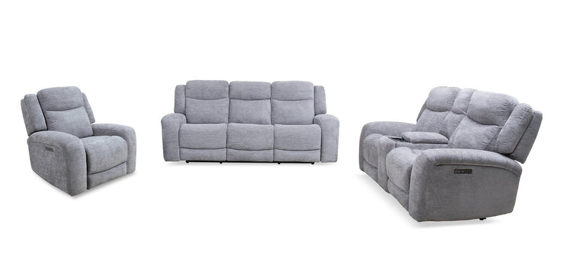 Atlantis 72\" Dove Grey Fabric Power Reclining Loveseat with Dual Cupholders, Storage Console and USB Port 