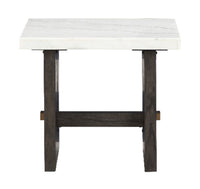 Warwick 26” Solid Wood and Marble End Table – White and Brown Oak 