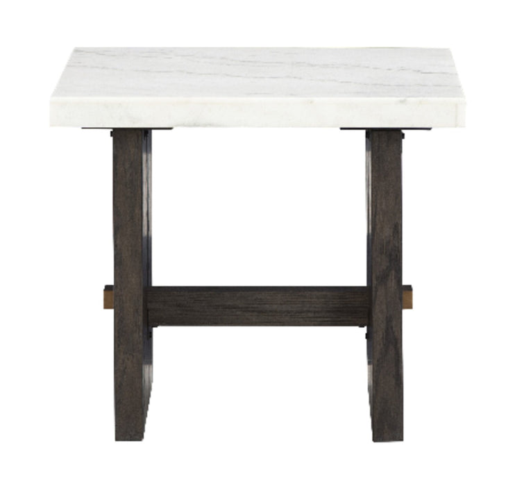 Warwick 26” Solid Wood and Marble End Table – White and Brown Oak