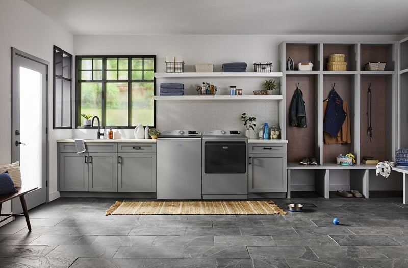 Maytag 6.0 Cu. Ft. Pet Pro Smart Top-Load Washer and 7.4 Cu. Ft. Front Load Electric Dryer – Radiant Silver